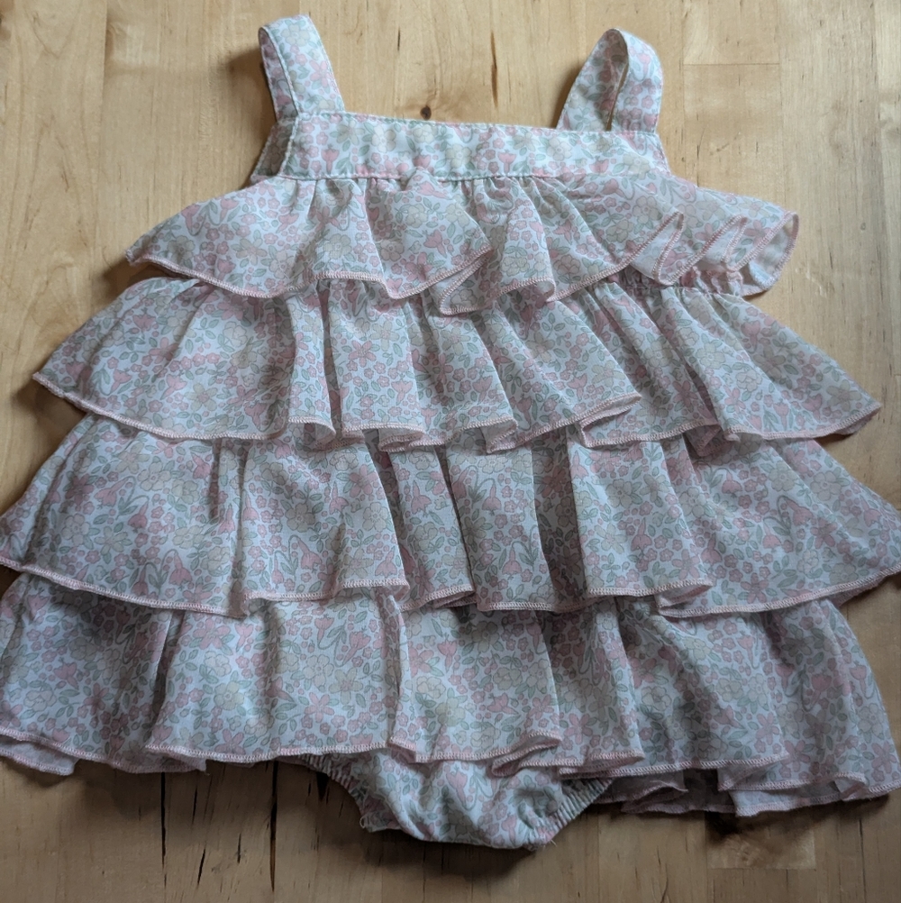 Edgehill Collection Pink Green Floral Ruffle Dress